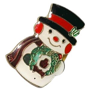 Vintage gold Trim Enamel Snowman Christmas Cloissone Pin Brooch